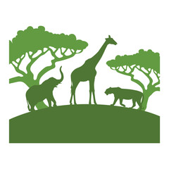 Animal silhouette landscape backgorund. Savanna Landscape Africa Vector Silhouette.