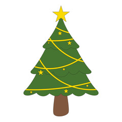 Christmas tree illustration. christmas tree silhouette with decorations, vector illustration isolated on white background, template for design, greeting card, invitation.