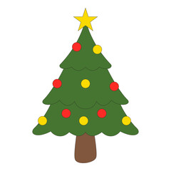 Christmas tree illustration. christmas tree silhouette with decorations, vector illustration isolated on white background, template for design, greeting card, invitation.