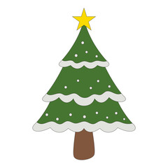 Christmas tree illustration. christmas tree silhouette with decorations, vector illustration isolated on white background, template for design, greeting card, invitation.