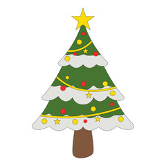 Christmas tree illustration. christmas tree silhouette with decorations, vector illustration isolated on white background, template for design, greeting card, invitation.