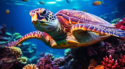 Obraz na płótnie Canvas turtle swimming in aquarium