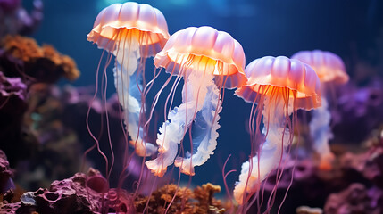 orange jellyfish in the aquarium - obrazy, fototapety, plakaty
