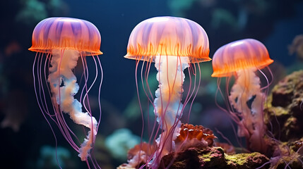 orange jellyfish in the aquarium