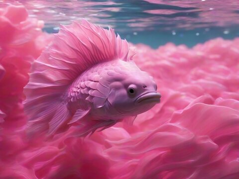 Pink fantasy fish in enchanting background. Whimsical beauty captured in a dreamlike setting. Ideal for imaginative projects and vibrant aesthetics. Perfect image of a fantasy fish in pink colour.