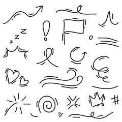 doodle set hand drawn, vector illustrator, doodle arrrow, love. wind effect and more