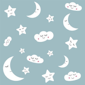 seamless pattern with stars
Vector cloud seamless pattern sleeping clouds moon stars