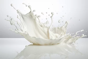 Fotobehang Milk. Splashes of milk. Generative AI. © Oksana