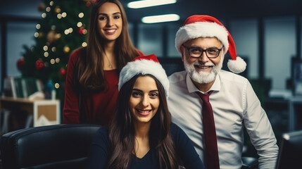 Obraz premium professional business team wearing Christmas hat in the office