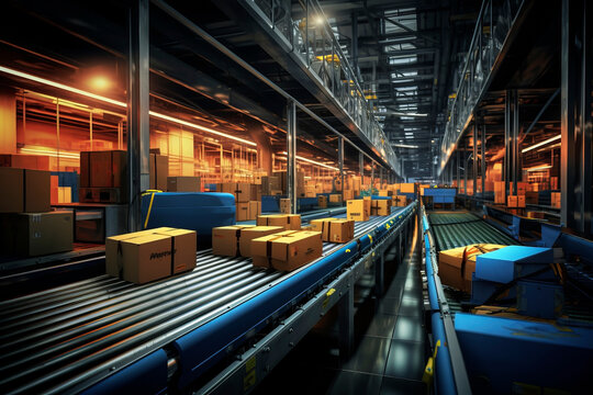 Modern parcel sorting center. Generative AI