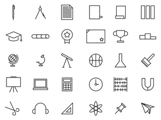 education, school and college icons, vector graphic line, simple and minimalist	