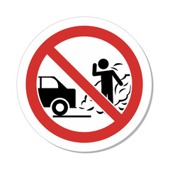 ISO Prohibition Circular Sign: No Idling Engine With Car Pollution Symbol