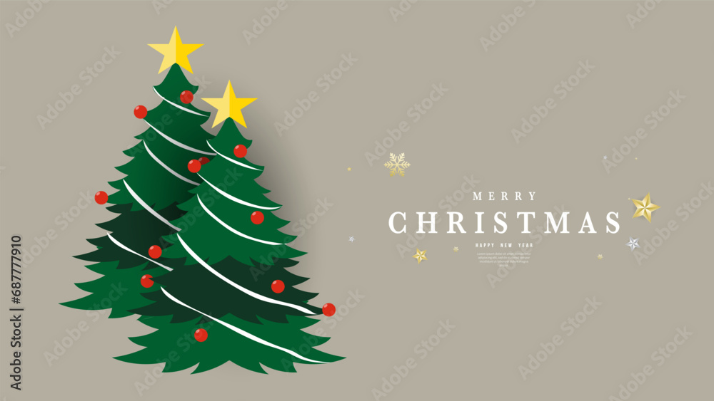 Wall mural Two Christmas trees ,Merry Christmas  and Happy New Year background ,element in Christmas holiday , Flat Modern design , illustration Vector EPS 10 - Wall murals
