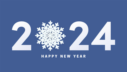 Happy New Year 2024 with snowflakes , Number design template isolated on blue background,  Greeting banner template, Vector illustration EPS 10