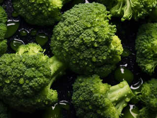 An Overhead Photo of Fresh Broccoli Covered in Water Drops