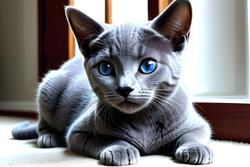 a Russian blue baby cat - obrazy, fototapety, plakaty