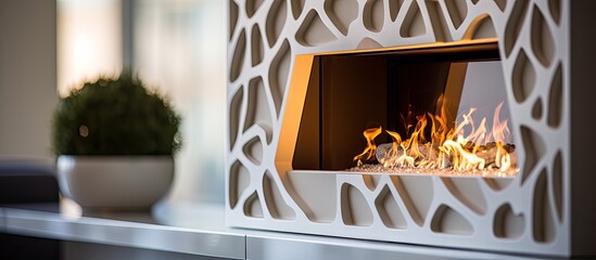 Obraz na płótnie Canvas Details of a contemporary artificial fireplace in a house's interior design.