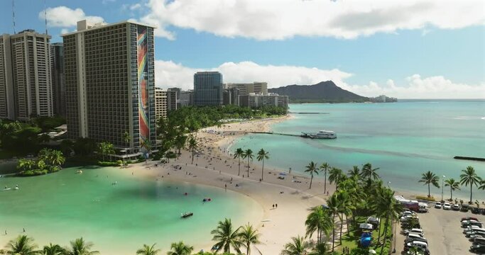 Overview of Honolulu, Hawaii. Waikiki Beach Oahu skyline