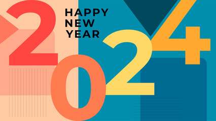NEW YEAR 2024 BANNER CELEBRATION ABSTRACT BACKGROUND MODERN DESIGN. NEW YEAR GREETINGS AND INVITATIONS SIMPLE VECTOR
