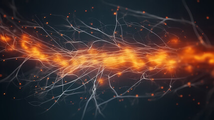 Nerve cords or cables of a network with a glowing spot that appears to be on fire, banner