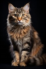 Naklejka na ściany i meble Elegant Maine Coon Cat, Studio Portrait Against Black