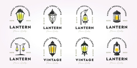 bundle of lantern logo design, set of streetlamp icon vector vintage illustration