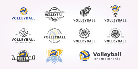 vintage vector volleyball logo bundle, simple design set of volleyball illustrations