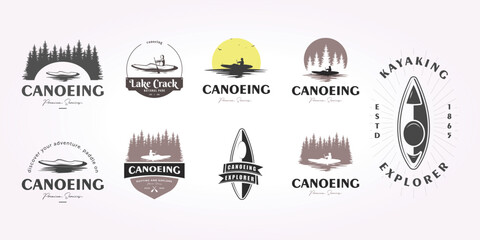 kayaking logo design bundle, canoe icon set vector illustration. kayak sport team logo vintage - obrazy, fototapety, plakaty