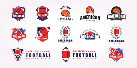 bundle of rugby ball logo design, American football team sport set bundle vector vintage illustration