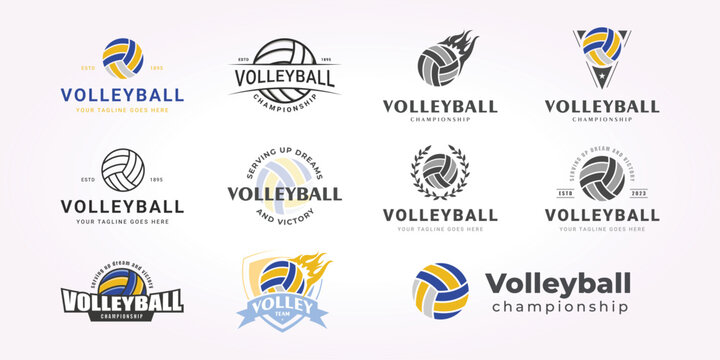 vintage vector volleyball logo bundle, simple design set of volleyball illustrations