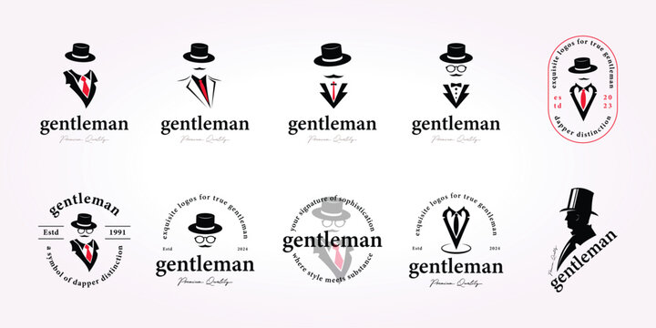 gentleman logo design bundle, barbershop icon set vintage retro vector illustration