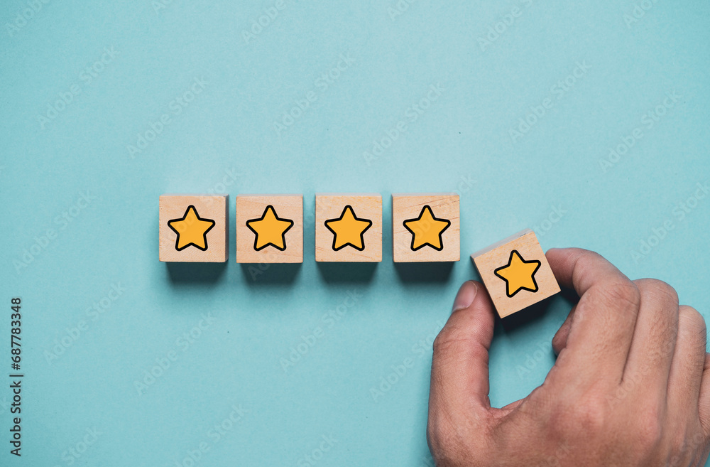 Poster client excellent sure from customer satisfaction after use product service concept , hand holding an