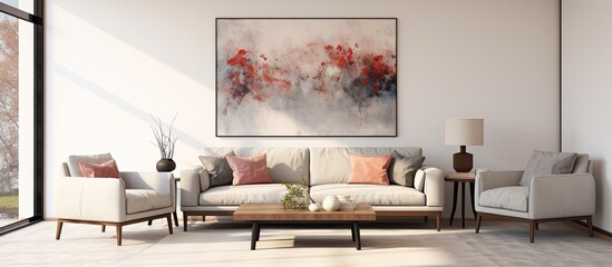 Living room with furniture and artwork - obrazy, fototapety, plakaty