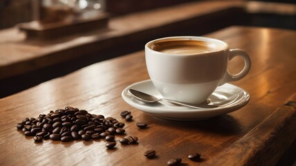 Fototapeta premium A cup of coffee on a wooden table