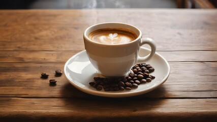 Fototapeta premium A cup of coffee on a wooden table