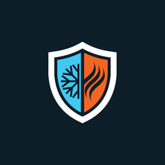 heating and cooling logo with shield concept - obrazy, fototapety, plakaty