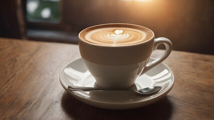  A cup of coffee on a wooden table