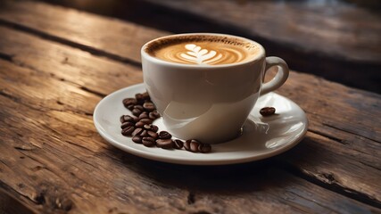 Fototapeta premium A cup of coffee on a wooden table