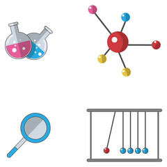 STEM Day Icon On White Background. Laboratory Equipment. Vector Illustration Set. 