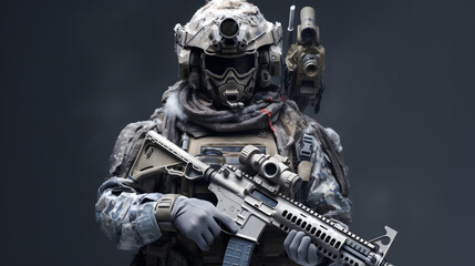 Studio shot marine special forces soldier with assault rifle