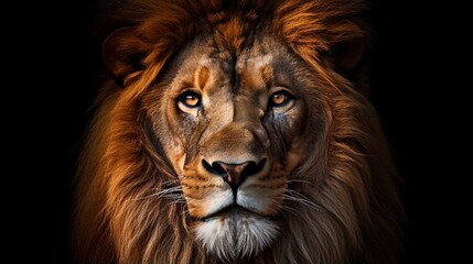 Naklejka premium Lion king isolated on black , Portrait Wildlife animal