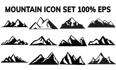 Mountain silhouette set. Rocky mountains icon or logo collection. Vector illustration.	
