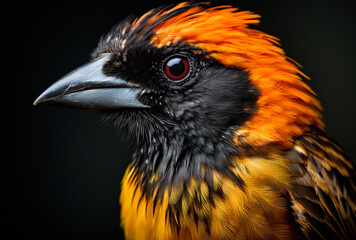 close up of bird with orange and black feathers. Ai generated Images
