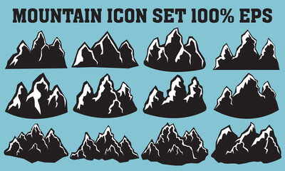 Mountain peaks silhouettes. Rocky mountain vector icon set 100% EPS. Vector icon set.