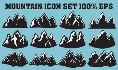 Tafelkleed Mountain peaks silhouettes. Rocky mountain vector icon set 100% EPS. Vector icon set. © Manidipa