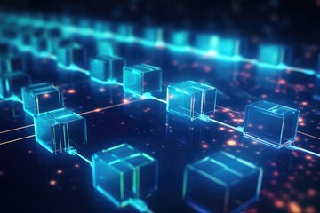 Fototapeta premium Block Chain and Cloud data. Abstract futuristic technology background. Generative AI