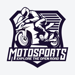 Moto Sport Club Logo Design Standing Motorbike Runs Fast