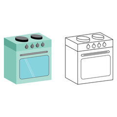 Range Stove Outline with Color Clipart