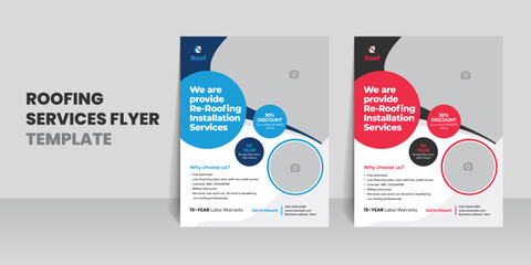 Roofing flyer template with roof service leaflet design