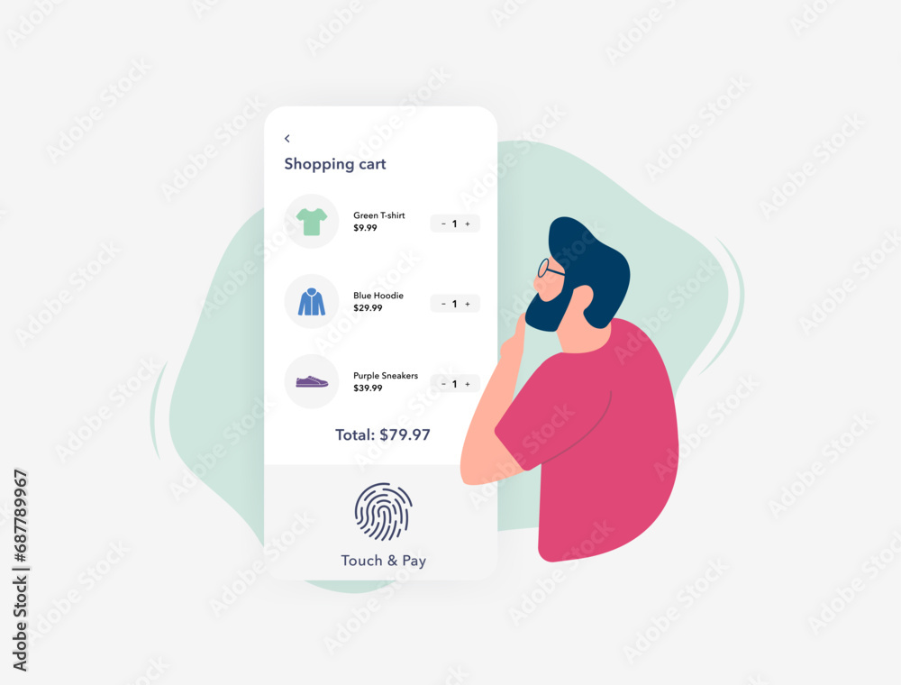Poster fingerprints contactless biometric payment authentication. frictionless touch and pay in mobile comm